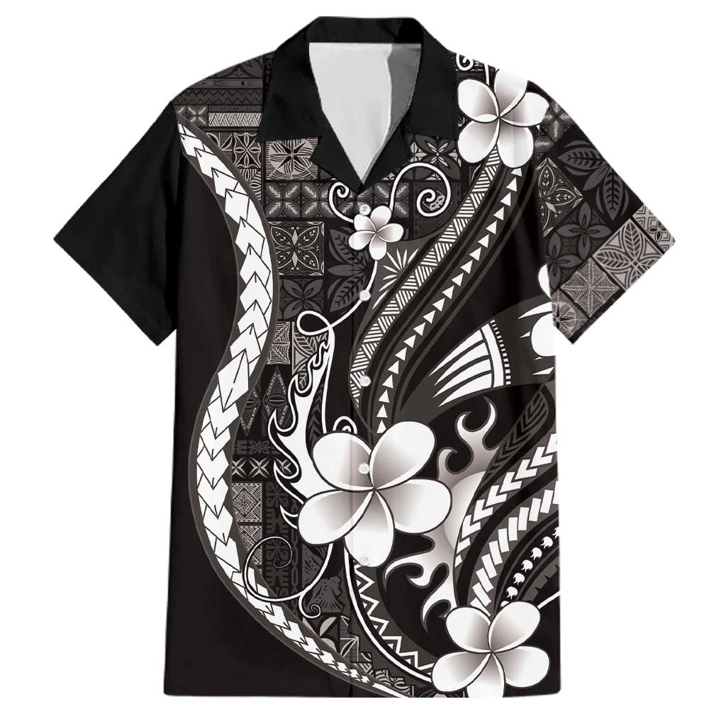 Samoa Siapo Tribal Pattern Family Matching Short Sleeve Bodycon Dress and Hawaiian Shirt Black Polynesian Plumeria Tapa Motif LT9 Dad's Shirt - Short Sleeve Black - Polynesian Pride