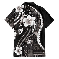 Samoa Siapo Tribal Pattern Family Matching Short Sleeve Bodycon Dress and Hawaiian Shirt Black Polynesian Plumeria Tapa Motif LT9 - Polynesian Pride