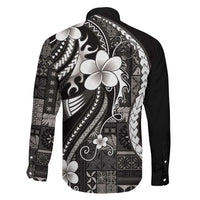 Samoa Siapo Tribal Pattern Family Matching Short Sleeve Bodycon Dress and Hawaiian Shirt Black Polynesian Plumeria Tapa Motif LT9 - Polynesian Pride