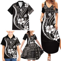 Samoa Siapo Tribal Pattern Family Matching Summer Maxi Dress and Hawaiian Shirt Black Polynesian Plumeria Tapa Motif LT9 - Polynesian Pride