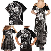Samoa Siapo Tribal Pattern Family Matching Summer Maxi Dress and Hawaiian Shirt Black Polynesian Plumeria Tapa Motif LT9 - Polynesian Pride