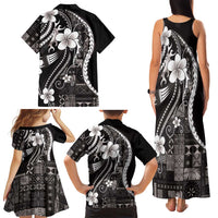 Samoa Siapo Tribal Pattern Family Matching Tank Maxi Dress and Hawaiian Shirt Black Polynesian Plumeria Tapa Motif LT9 - Polynesian Pride