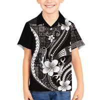 Samoa Siapo Tribal Pattern Kid Hawaiian Shirt Black Polynesian Plumeria Tapa Motif LT9 Kid Black - Polynesian Pride