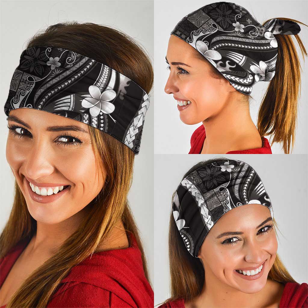 Samoa Siapo Tribal Pattern Neck Gaiter Black Polynesian Plumeria Tapa Motif