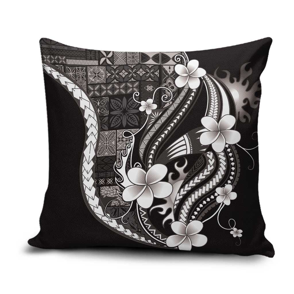 Samoa Siapo Tribal Pattern Pillow Cover Black Polynesian Plumeria Tapa Motif