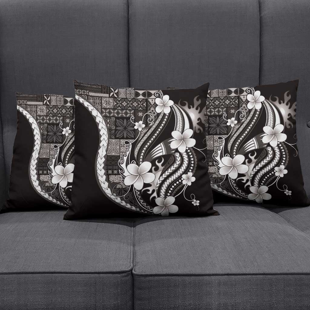Samoa Siapo Tribal Pattern Pillow Cover Black Polynesian Plumeria Tapa Motif