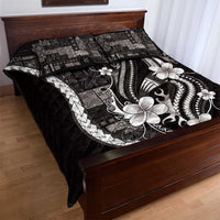 Samoa Siapo Tribal Pattern Quilt Bed Set Black Polynesian Plumeria Tapa Motif