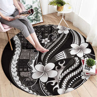 Samoa Siapo Tribal Pattern Round Carpet Black Polynesian Plumeria Tapa Motif