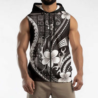 Samoa Siapo Tribal Pattern Sleeveless Zip Hoodie Black Polynesian Plumeria Tapa Motif