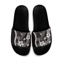 Samoa Siapo Tribal Pattern Slide Sandals Black Polynesian Plumeria Tapa Motif