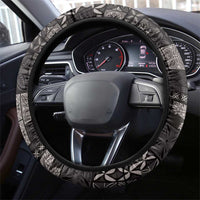 Samoa Siapo Tribal Pattern Steering Wheel Cover Black Polynesian Plumeria Tapa Motif