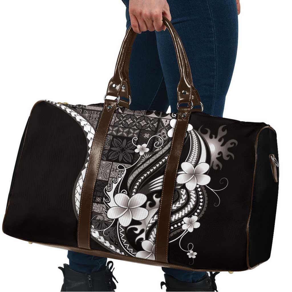 Samoa Siapo Tribal Pattern Travel Bag Black Polynesian Plumeria Tapa Motif