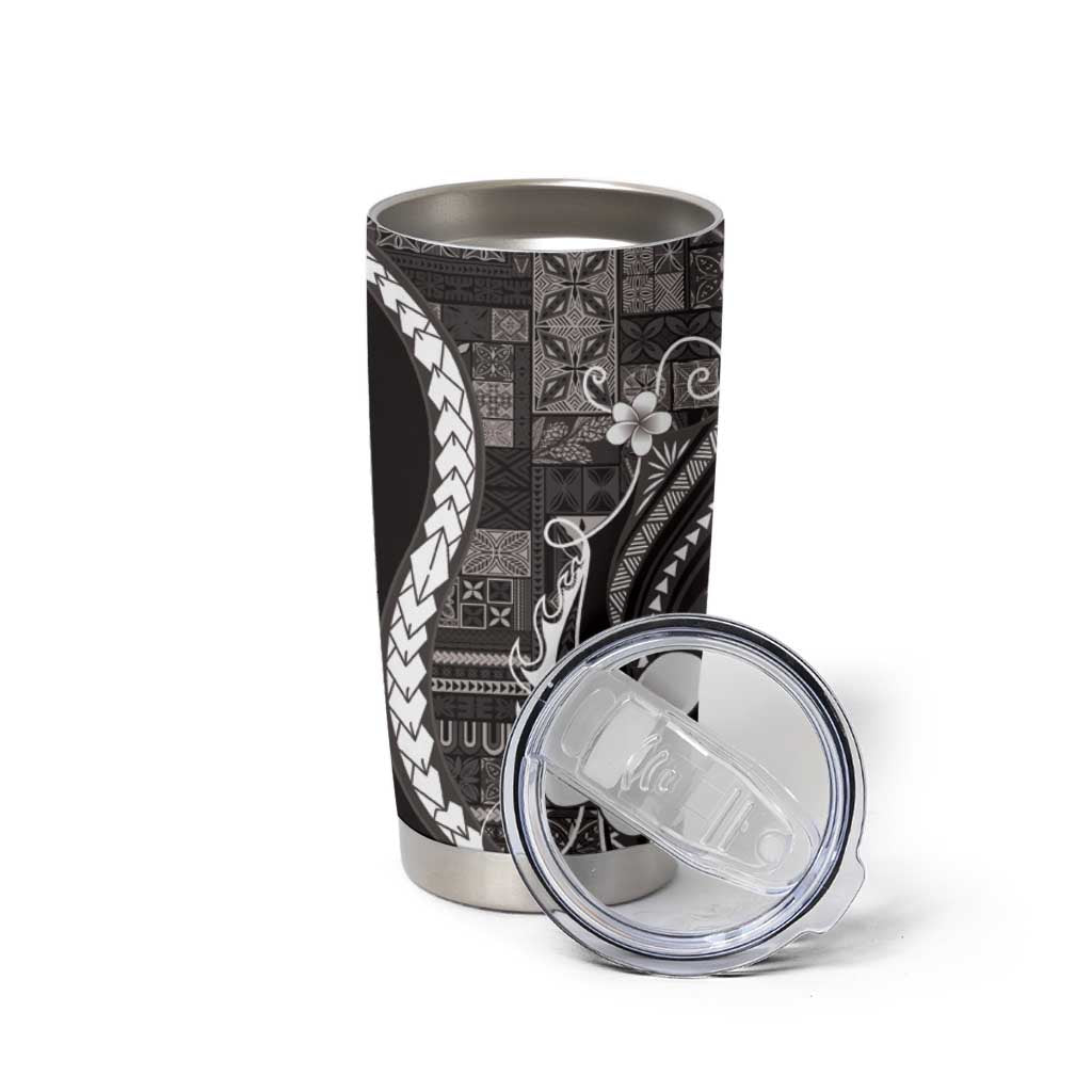 Samoa Siapo Tribal Pattern Tumbler Cup Black Polynesian Plumeria Tapa Motif