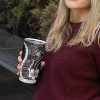 Samoa Siapo Tribal Pattern Tumbler Cup Black Polynesian Plumeria Tapa Motif