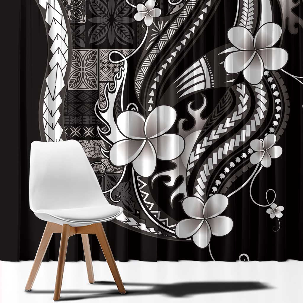 Samoa Siapo Tribal Pattern Window Curtain Black Polynesian Plumeria Tapa Motif