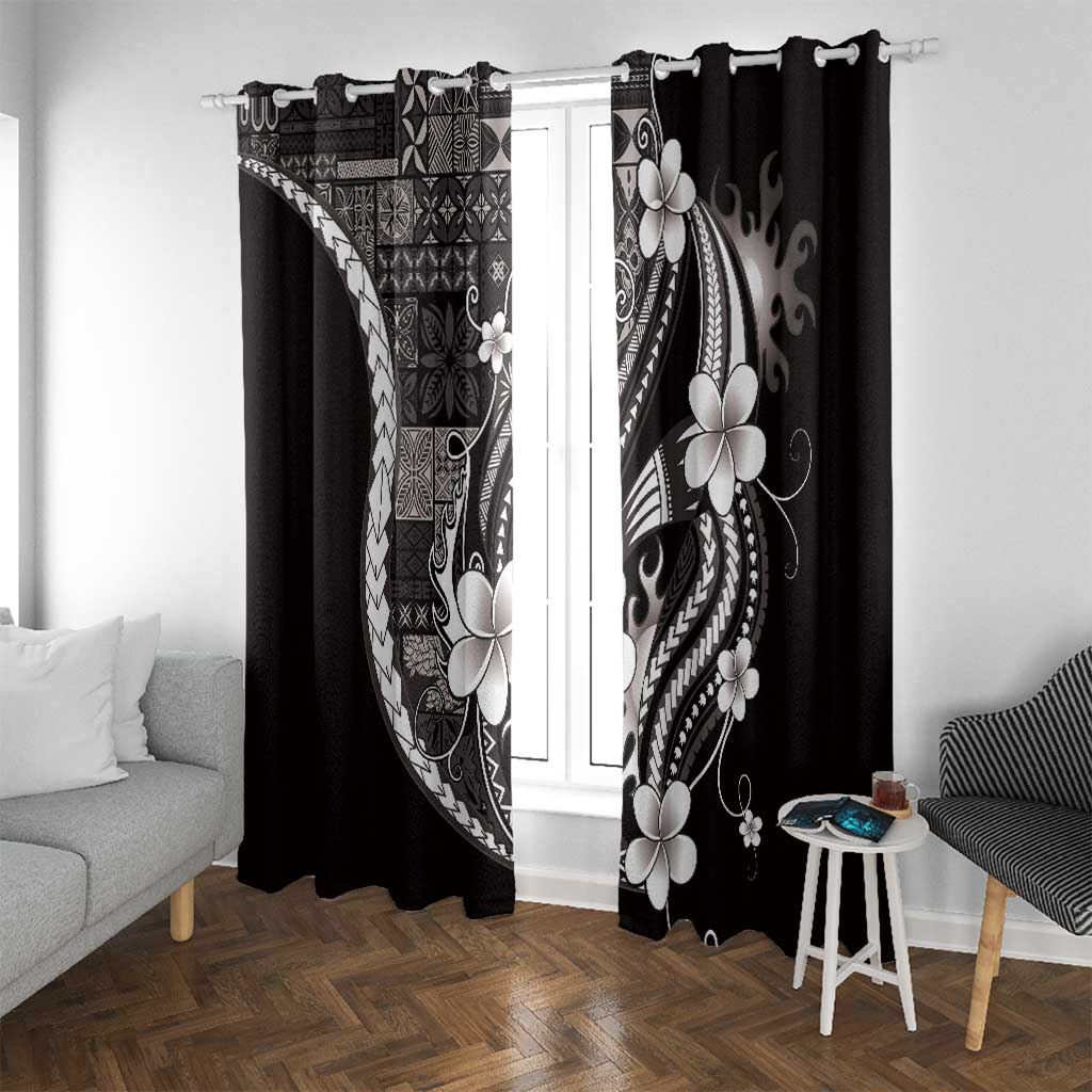 Samoa Siapo Tribal Pattern Window Curtain Black Polynesian Plumeria Tapa Motif