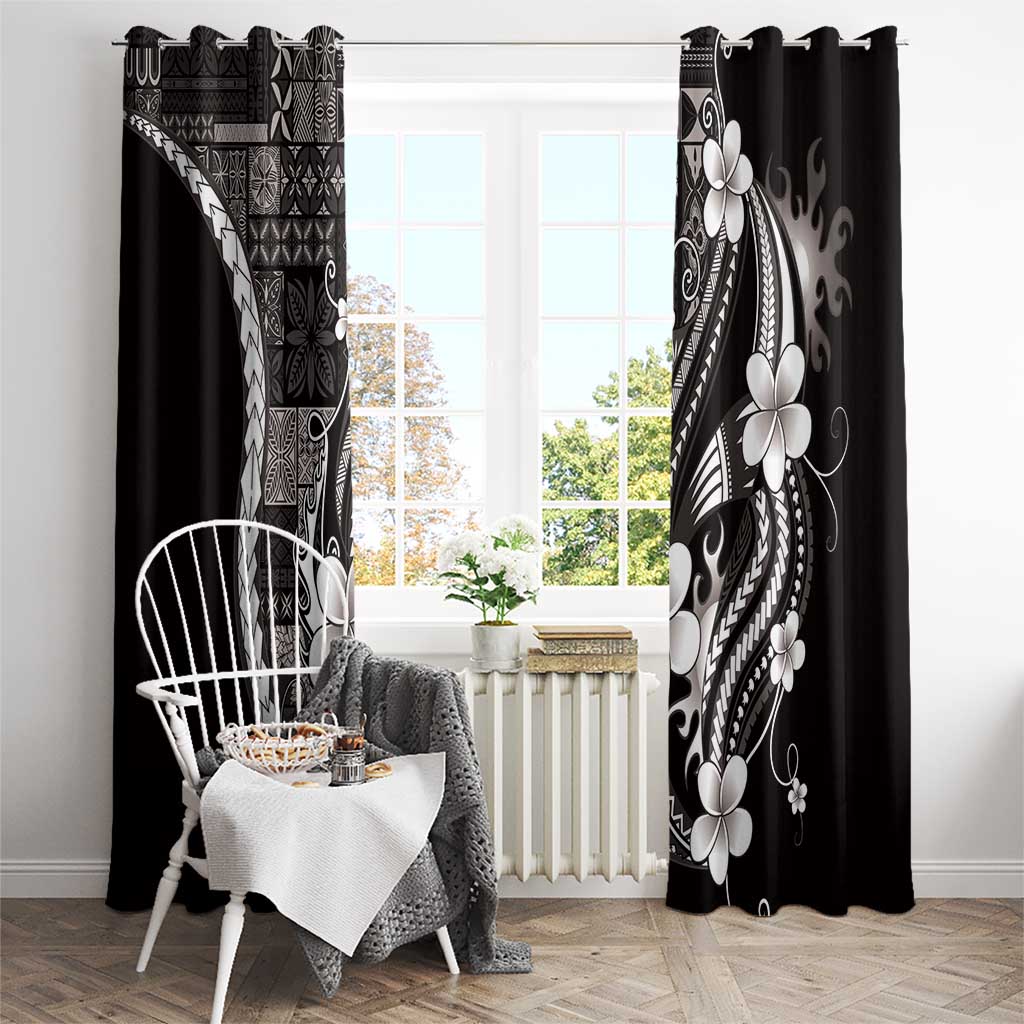 Samoa Siapo Tribal Pattern Window Curtain Black Polynesian Plumeria Tapa Motif