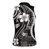 Samoa Siapo Tribal Pattern Women Sleeveless Polo Shirt Black Polynesian Plumeria Tapa Motif LT9 - Polynesian Pride