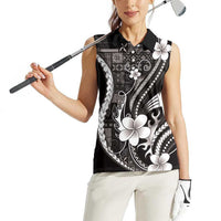 Samoa Siapo Tribal Pattern Women Sleeveless Polo Shirt Black Polynesian Plumeria Tapa Motif LT9 - Polynesian Pride
