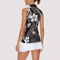Samoa Siapo Tribal Pattern Women Sleeveless Polo Shirt Black Polynesian Plumeria Tapa Motif LT9 - Polynesian Pride