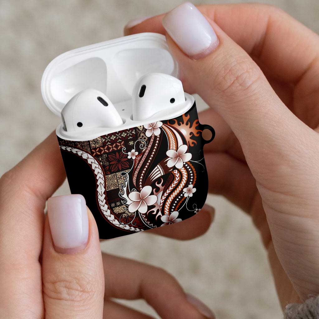 Samoa Siapo Tribal Pattern AirPods Case Brown Polynesian Plumeria Tapa Motif