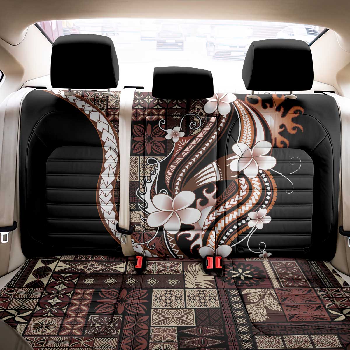 Samoa Siapo Tribal Pattern Back Car Seat Cover Brown Polynesian Plumeria Tapa Motif LT9 - Polynesian Pride