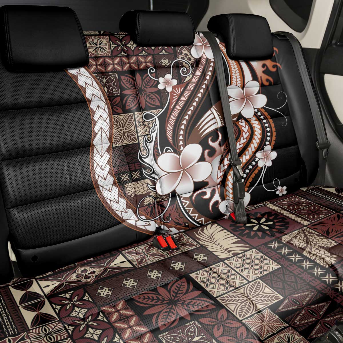 Samoa Siapo Tribal Pattern Back Car Seat Cover Brown Polynesian Plumeria Tapa Motif LT9 - Polynesian Pride