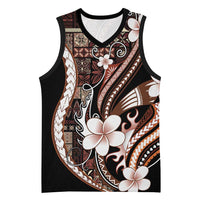 Samoa Siapo Tribal Pattern Basketball Jersey Brown Polynesian Plumeria Tapa Motif
