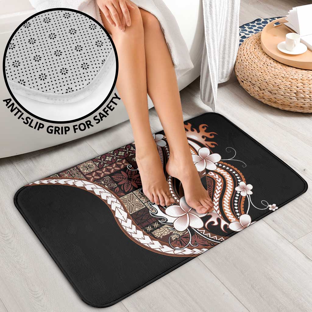 Samoa Siapo Tribal Pattern Bathroom Set Brown Polynesian Plumeria Tapa Motif