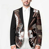 Samoa Siapo Tribal Pattern Blazer Brown Polynesian Plumeria Tapa Motif