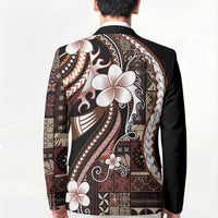 Samoa Siapo Tribal Pattern Blazer Brown Polynesian Plumeria Tapa Motif