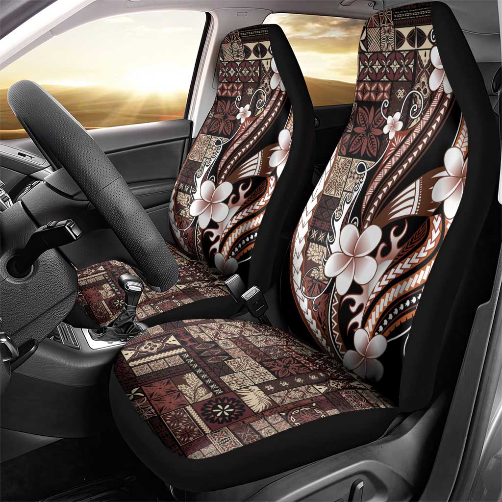 Samoa Siapo Tribal Pattern Car Seat Cover Brown Polynesian Plumeria Tapa Motif