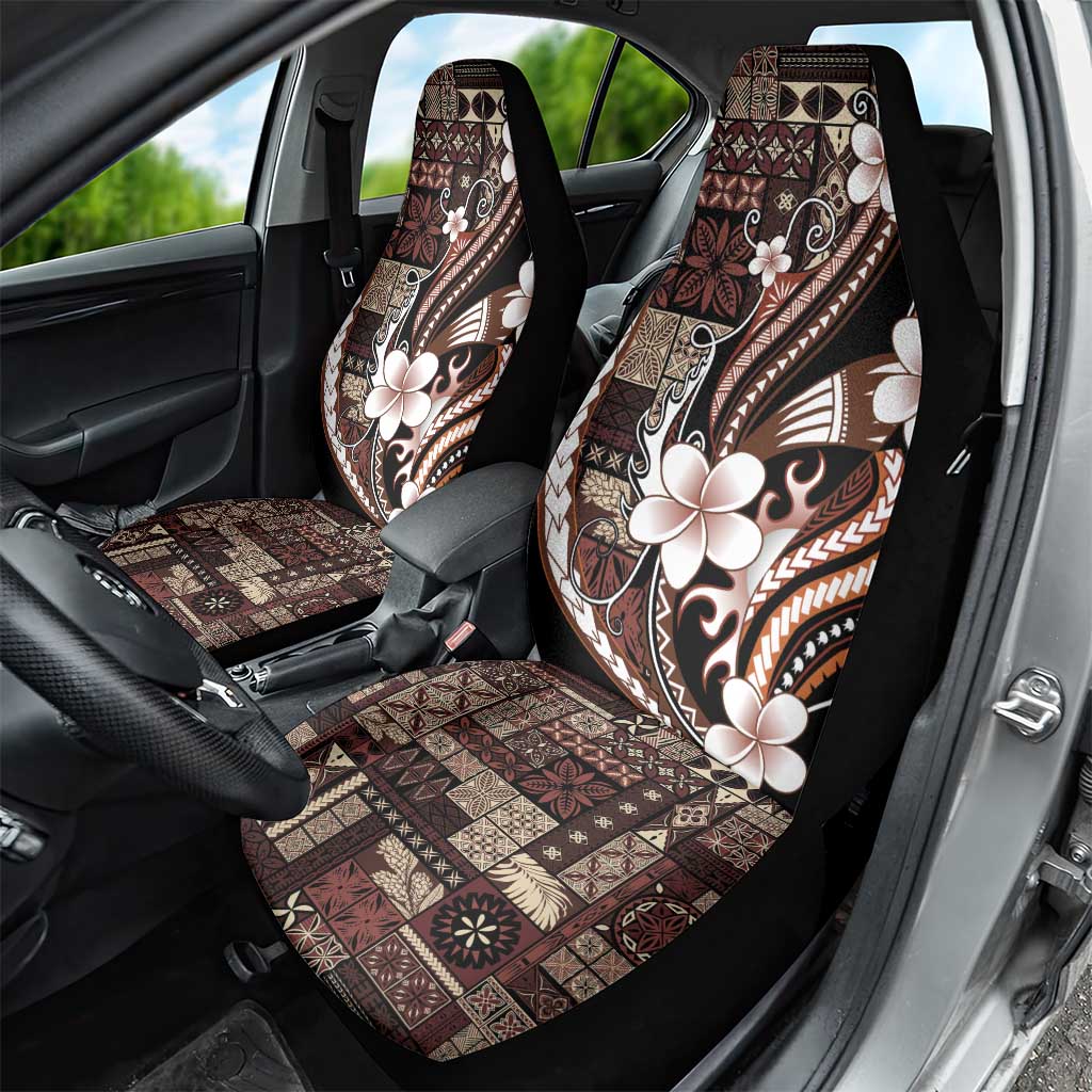 Samoa Siapo Tribal Pattern Car Seat Cover Brown Polynesian Plumeria Tapa Motif