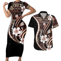 Samoa Siapo Tribal Pattern Couples Matching Short Sleeve Bodycon Dress and Hawaiian Shirt Brown Polynesian Plumeria Tapa Motif LT9 Brown - Polynesian Pride