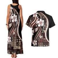 Samoa Siapo Tribal Pattern Couples Matching Tank Maxi Dress and Hawaiian Shirt Brown Polynesian Plumeria Tapa Motif LT9 - Polynesian Pride