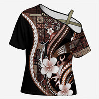 Samoa Siapo Tribal Pattern Cross Shoulder Shirt Brown Polynesian Plumeria Tapa Motif