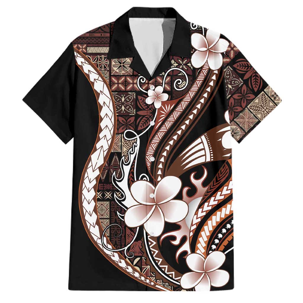 Samoa Siapo Tribal Pattern Family Matching Mermaid Dress and Hawaiian Shirt Brown Polynesian Plumeria Tapa Motif LT9 Dad's Shirt - Short Sleeve Brown - Polynesian Pride