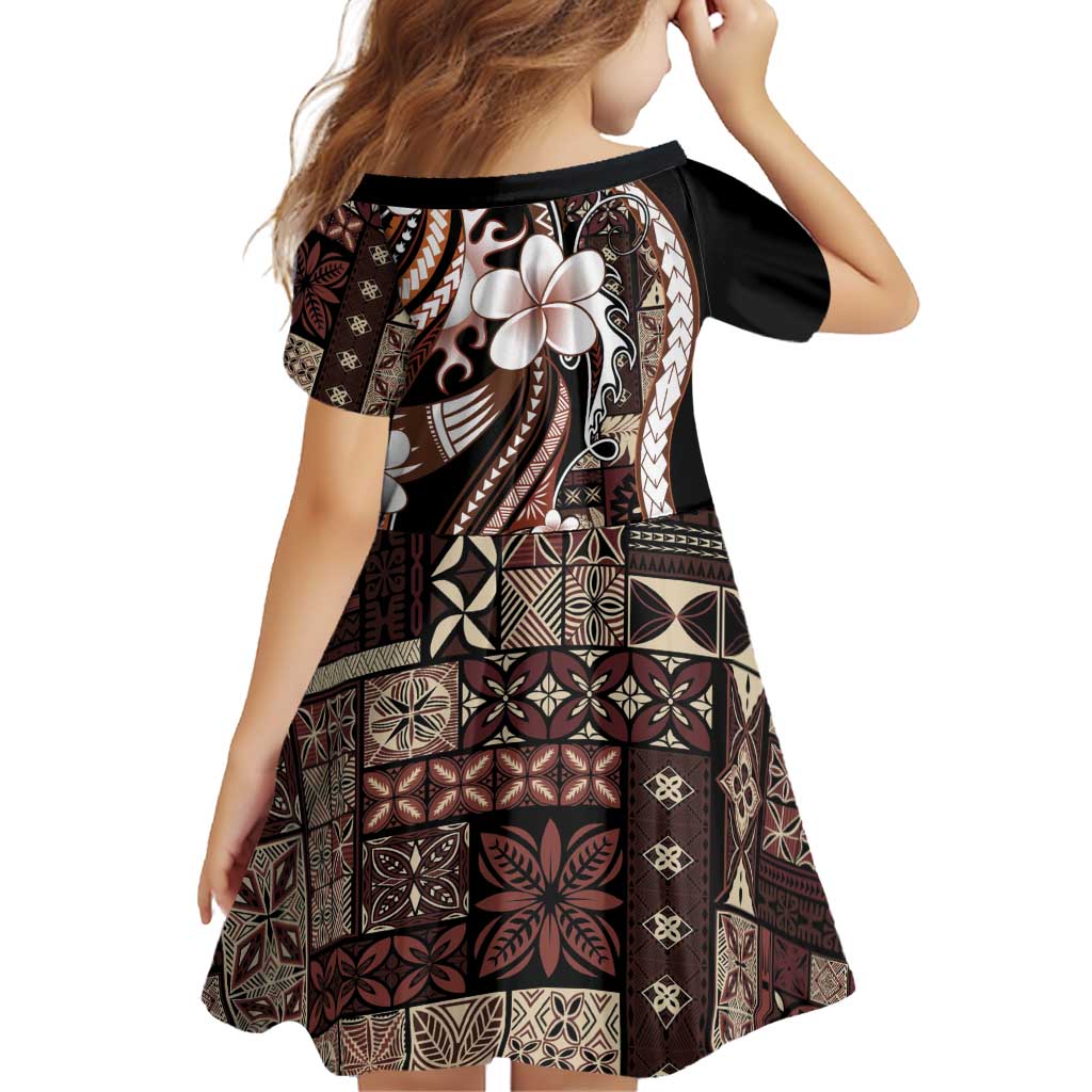 Samoa Siapo Tribal Pattern Family Matching Off The Shoulder Long Sleeve Dress and Hawaiian Shirt Brown Polynesian Plumeria Tapa Motif LT9 - Polynesian Pride