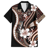Samoa Siapo Tribal Pattern Family Matching Off The Shoulder Long Sleeve Dress and Hawaiian Shirt Brown Polynesian Plumeria Tapa Motif LT9 Dad's Shirt - Short Sleeve Brown - Polynesian Pride