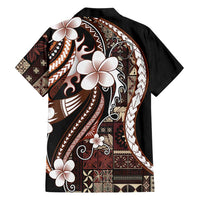Samoa Siapo Tribal Pattern Family Matching Off Shoulder Maxi Dress and Hawaiian Shirt Brown Polynesian Plumeria Tapa Motif LT9 - Polynesian Pride