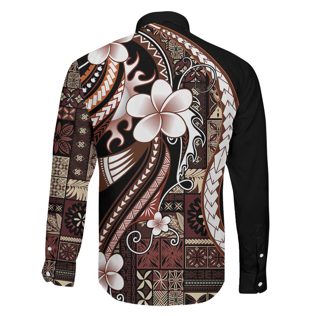 Samoa Siapo Tribal Pattern Family Matching Off Shoulder Maxi Dress and Hawaiian Shirt Brown Polynesian Plumeria Tapa Motif LT9 - Polynesian Pride