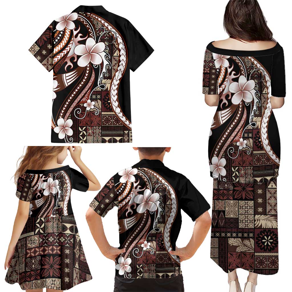 Samoa Siapo Tribal Pattern Family Matching Puletasi and Hawaiian Shirt Brown Polynesian Plumeria Tapa Motif LT9 - Polynesian Pride