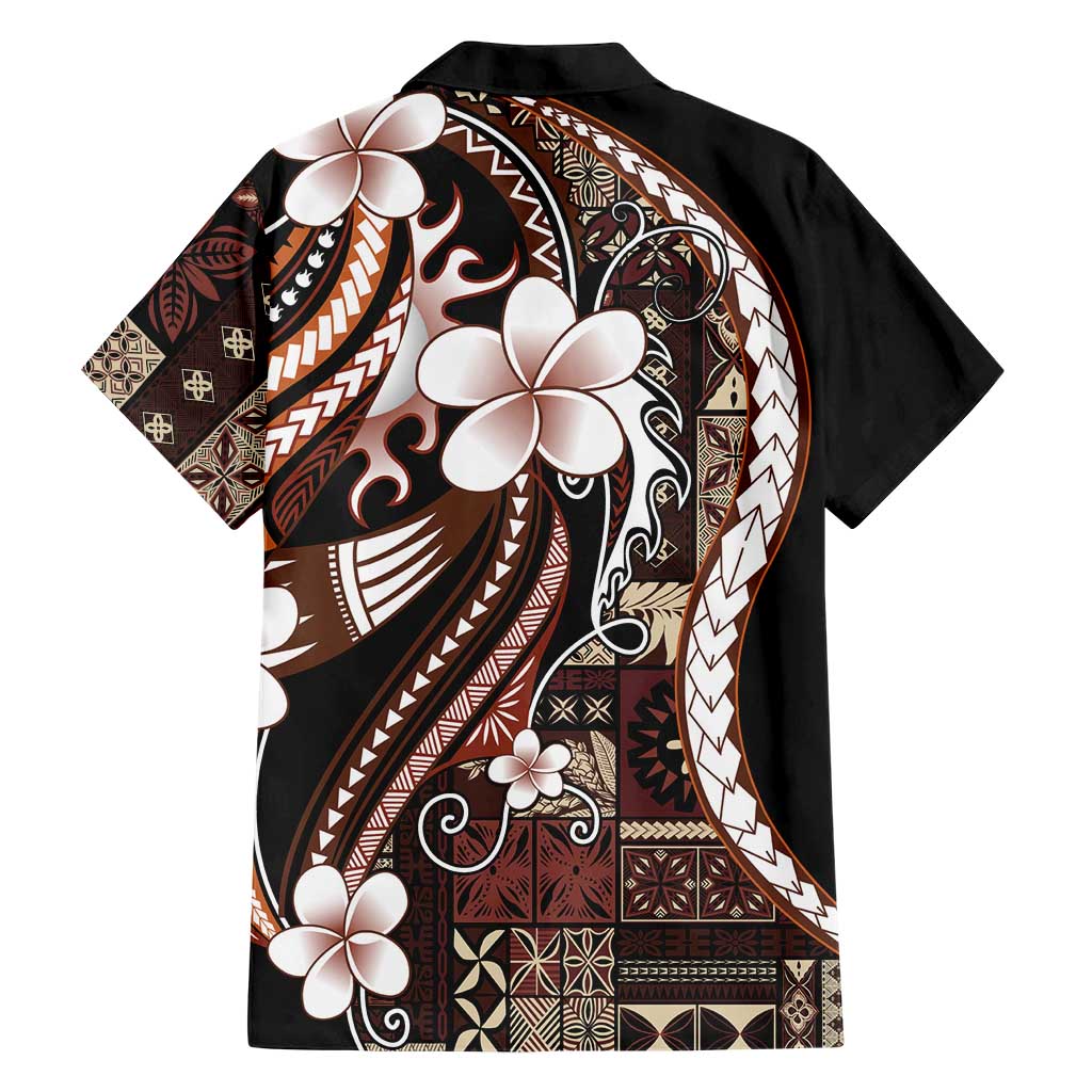 Samoa Siapo Tribal Pattern Family Matching Summer Maxi Dress and Hawaiian Shirt Brown Polynesian Plumeria Tapa Motif LT9 - Polynesian Pride