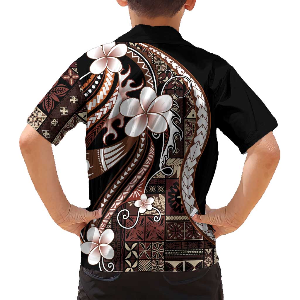 Samoa Siapo Tribal Pattern Family Matching Tank Maxi Dress and Hawaiian Shirt Brown Polynesian Plumeria Tapa Motif LT9 - Polynesian Pride