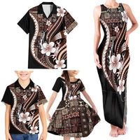 Samoa Siapo Tribal Pattern Family Matching Tank Maxi Dress and Hawaiian Shirt Brown Polynesian Plumeria Tapa Motif LT9 - Polynesian Pride