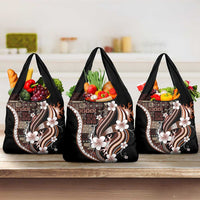 Samoa Siapo Tribal Pattern Grocery Bag Brown Polynesian Plumeria Tapa Motif