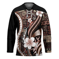 Samoa Siapo Tribal Pattern Hockey Jersey Brown Polynesian Plumeria Tapa Motif LT9 Unisex Brown - Polynesian Pride