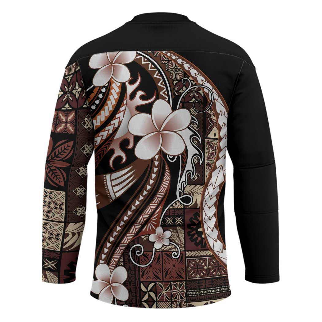 Samoa Siapo Tribal Pattern Hockey Jersey Brown Polynesian Plumeria Tapa Motif LT9 - Polynesian Pride