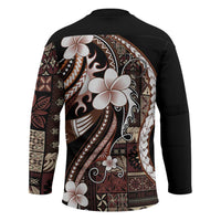 Samoa Siapo Tribal Pattern Hockey Jersey Brown Polynesian Plumeria Tapa Motif LT9 - Polynesian Pride