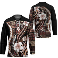 Samoa Siapo Tribal Pattern Hockey Jersey Brown Polynesian Plumeria Tapa Motif LT9 - Polynesian Pride